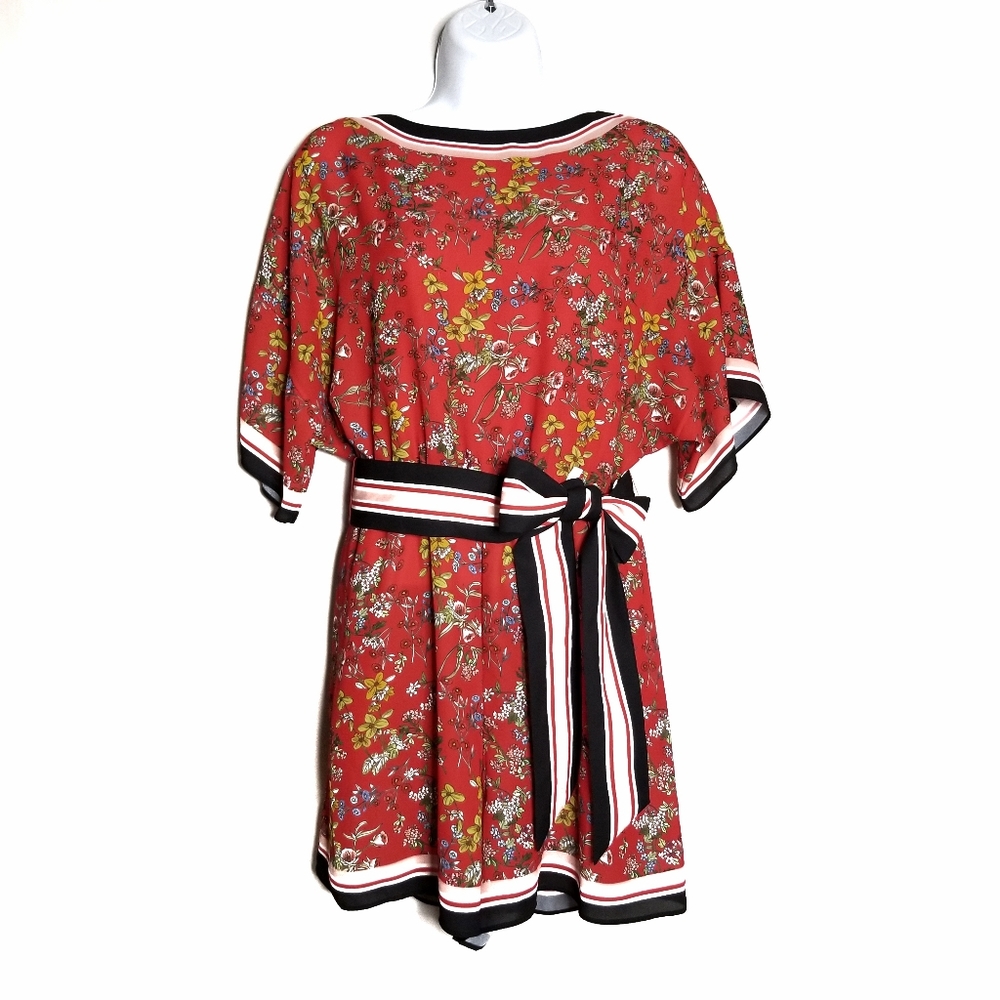 Alice + Olivia Bowie Striped Trim Floral Romper